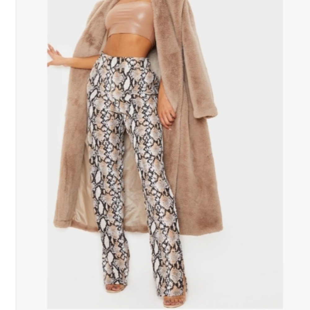 Snake skin print straight leg trousers